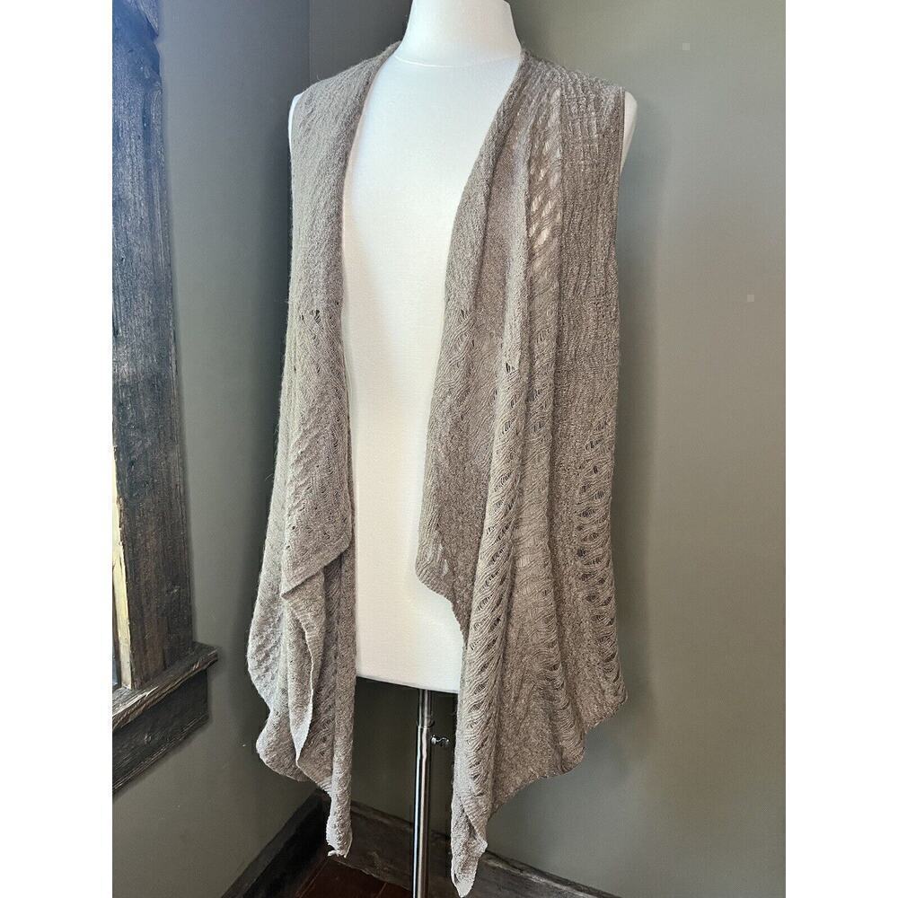 Eileen Fisher Womens Large Brown 100% Baby Alpaca Open Knit Drape Vest